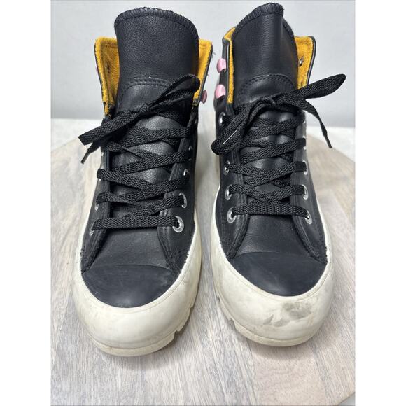 Converse Chuck Taylor All Star Black Leather Platform High Top Womens 7 READ - Picture 11 of 14